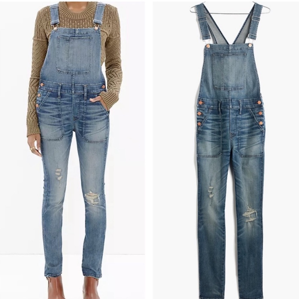 Madewell Adrian wash overalls size small EUC distressed medium wash